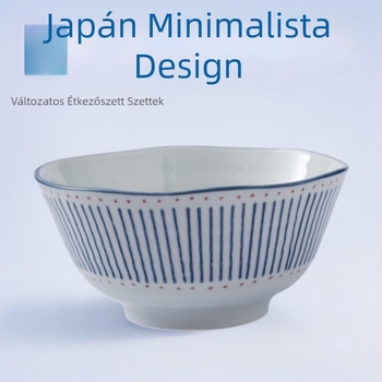 Kerámia étkészlet japán stílusban, csíkos mintázat, alglazúros felület, mikrohullámú sütőbe tehető