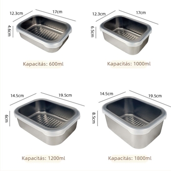316L rozsdamentes acél frissesség megőrző doboz, téglalap alakú, mikrózható, kapacitás 1–2 L, egyetlen réteg, nem elektromos