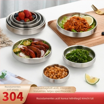 304 rozsdamentes acélból készült duplarétegű szósztál éttermek számára, mártástálkák, koreai kimchi tál, kerek köret-tál