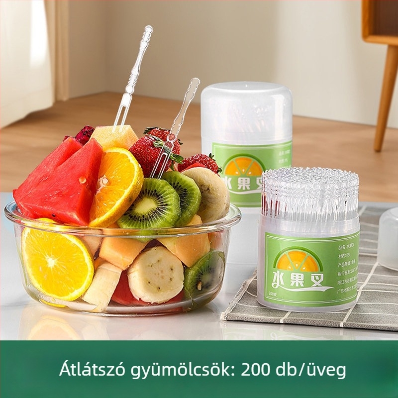 Egyszer használatos műanyag gyümölcs villák otthoni használatra, átlátszó és megerősített, tortákhoz és desszertekhez, nem szennyezi a kezét, KTV gyümölcs villák