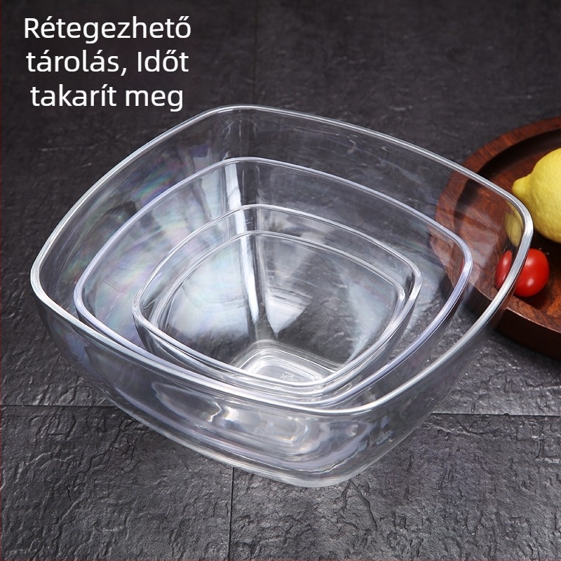 Akril salátás tál, kör alakú, éttermi használatra, mikrohullámú sütő nem használható