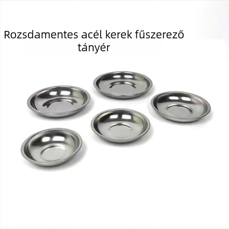 Megvastagított rozsdamentes acél kis tál mártásokhoz és fűszerezéshez, kör alakú snacktál otthoni vagy kültéri használatra.