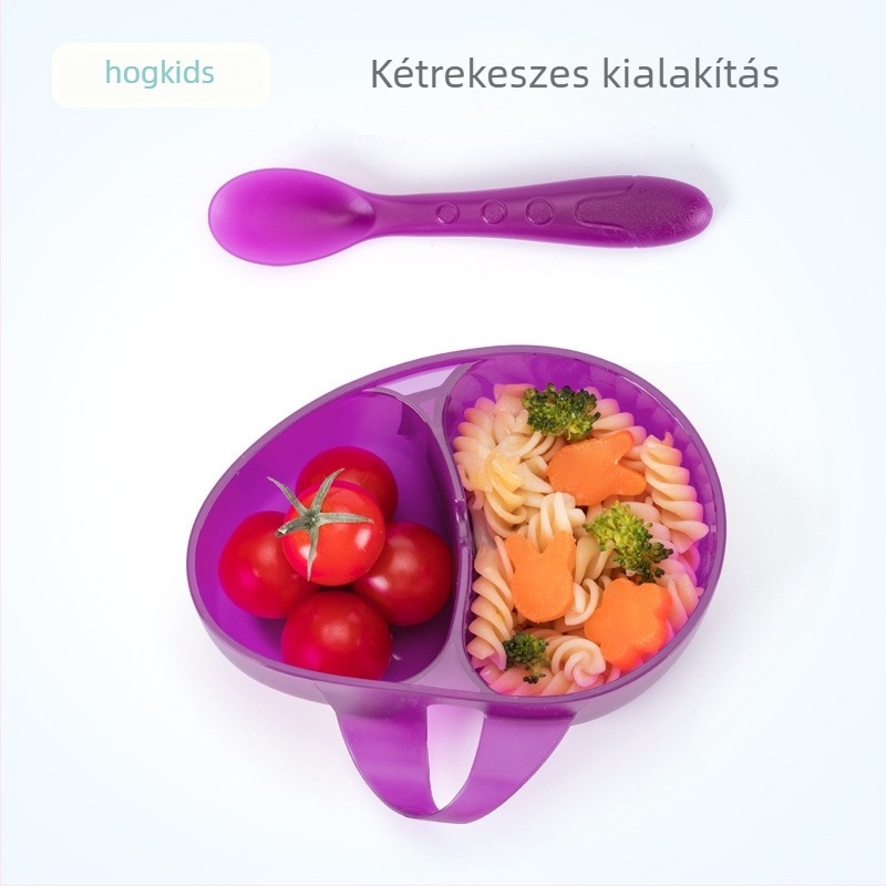 Gyermekek étkészlet: felosztott gyümölcs tál és kanál, polipropilén, 2-darabos készlet, 6 hónapos kortól, aranyos stílus