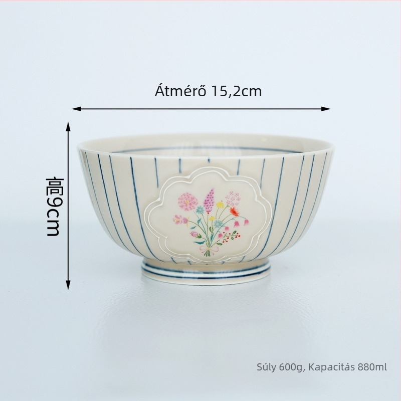Maple Two kerámia japán retro étkészlet – tányérok, rizs- és tészta tálak; virág minta; al-glazúros szín + magas hőmérséklet decal; mikrohullámú sütőben is használható
