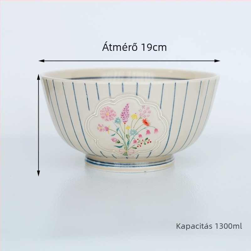 Maple Two kerámia japán retro étkészlet – tányérok, rizs- és tészta tálak; virág minta; al-glazúros szín + magas hőmérséklet decal; mikrohullámú sütőben is használható
