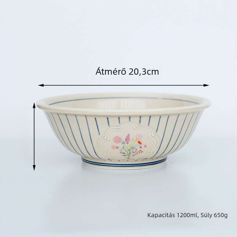 Maple Two kerámia japán retro étkészlet – tányérok, rizs- és tészta tálak; virág minta; al-glazúros szín + magas hőmérséklet decal; mikrohullámú sütőben is használható