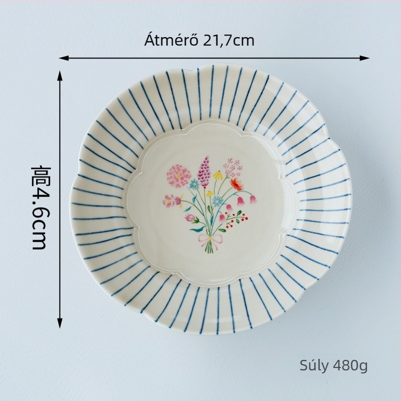 Maple Two kerámia japán retro étkészlet – tányérok, rizs- és tészta tálak; virág minta; al-glazúros szín + magas hőmérséklet decal; mikrohullámú sütőben is használható
