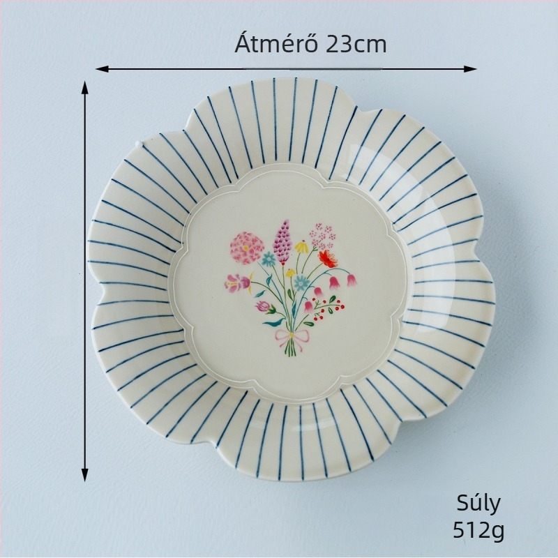Maple Two kerámia japán retro étkészlet – tányérok, rizs- és tészta tálak; virág minta; al-glazúros szín + magas hőmérséklet decal; mikrohullámú sütőben is használható
