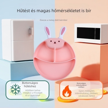 Honglin szilikon bébi három rekeszes szívó tál – nyuszi dizájn, készlet étkezéshez, 3 hónaptól