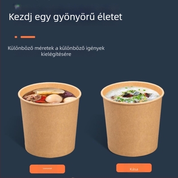 Egyszer használatos ebédes doboz Kraft papírból, kör alakú, vastag falú tál leveshez és zabkásához