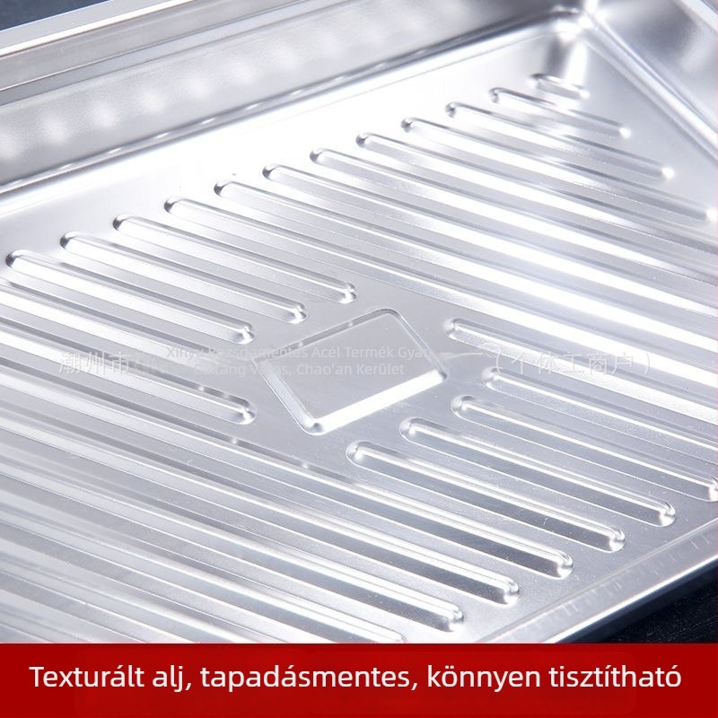 Rozsdamentes acél gombóc tároló, téglalap alakú, fedéllel, szivárgásbiztos, 2,1–3 L kapacitás, egy rétegű