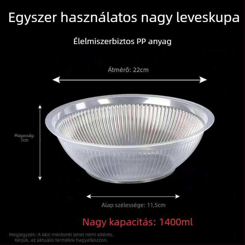Egyszer használatos tál, műanyag, átlátszó, 1400 ml kapacitás, kerek alak, testreszabás elérhető