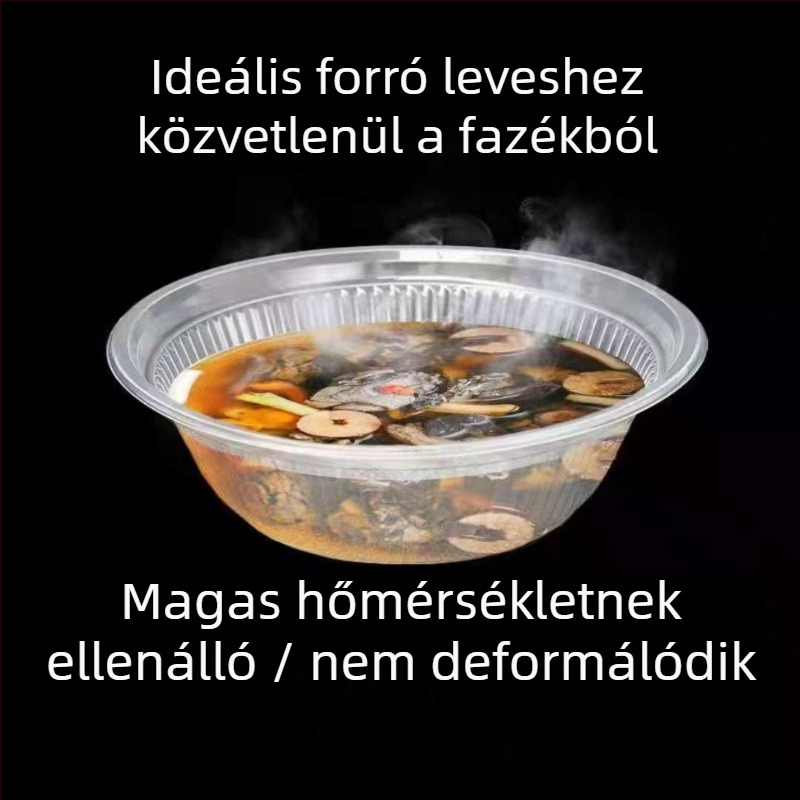 Egyszer használatos tál, műanyag, átlátszó, 1400 ml kapacitás, kerek alak, testreszabás elérhető