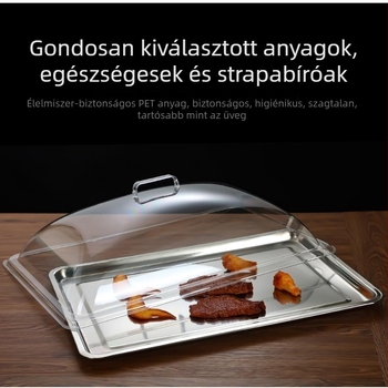 Téglalap alakú, átlátszó üveg ételfedő, magas hőmérsékletnek ellenálló fedél főtt ételekhez, a frissesség megőrzésére.