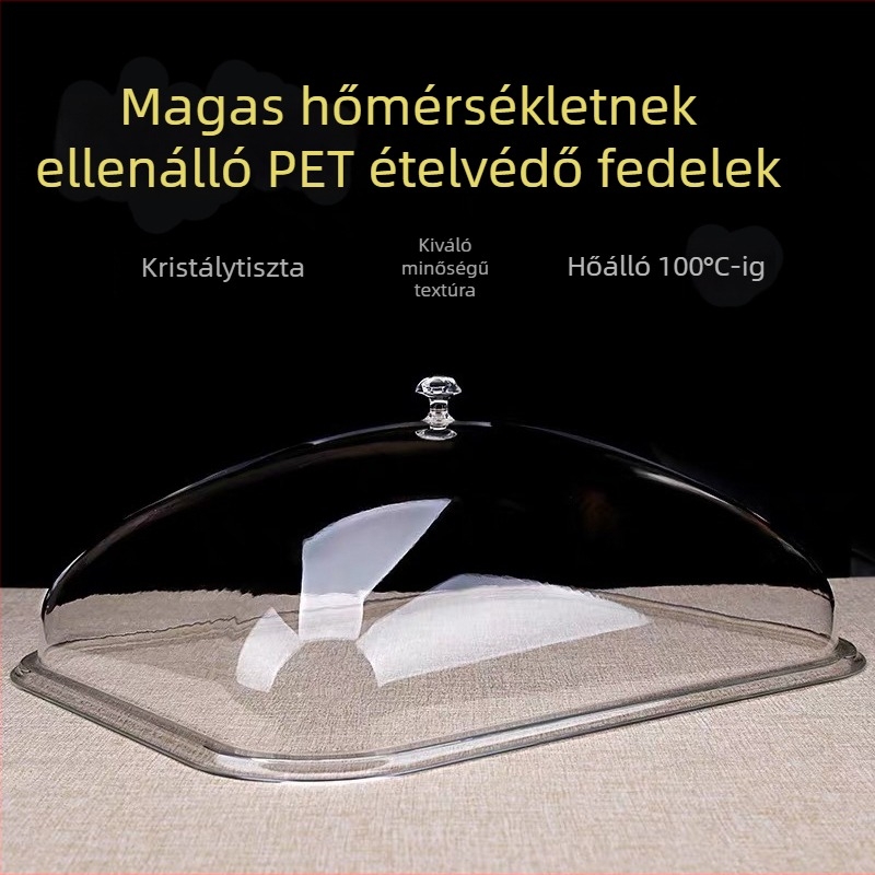 Téglalap alakú, átlátszó üveg ételfedő, magas hőmérsékletnek ellenálló fedél főtt ételekhez, a frissesség megőrzésére.