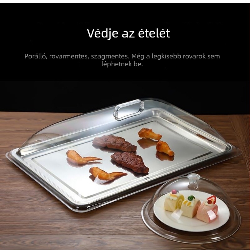 Téglalap alakú, átlátszó üveg ételfedő, magas hőmérsékletnek ellenálló fedél főtt ételekhez, a frissesség megőrzésére.