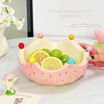 Eper mintás kerámia gyümölcs tál és villa készlet, felnőtteknek, egyszerű stílus