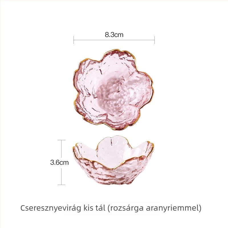 Üvegből készült mártásos tál, japán stílus, sakura virág forma, virágos mintázat, hőálló üveg