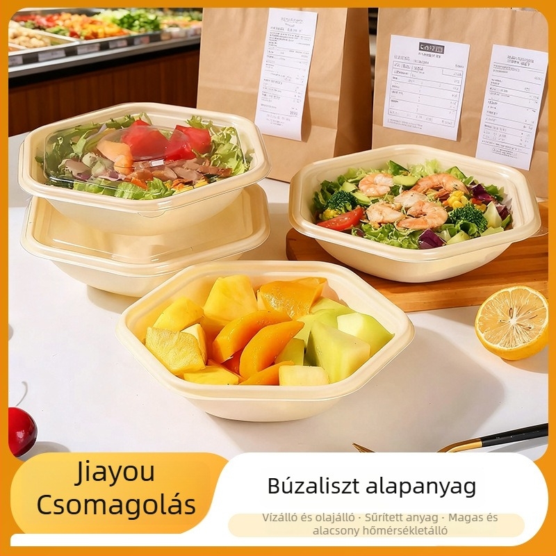 Egyszer használatos kukoricakeményítőből készült ebédes doboz, négy rekesszel, élelmiszer-minőségű, biológiailag lebomló, téglalap alakú