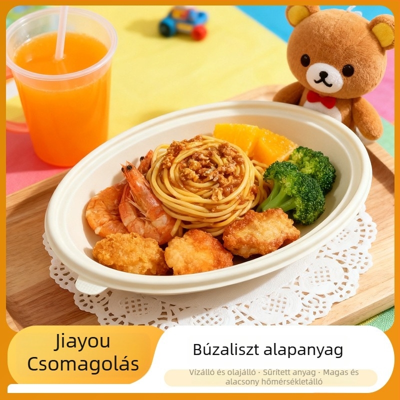 Egyszer használatos kukoricakeményítőből készült ebédes doboz, négy rekesszel, élelmiszer-minőségű, biológiailag lebomló, téglalap alakú