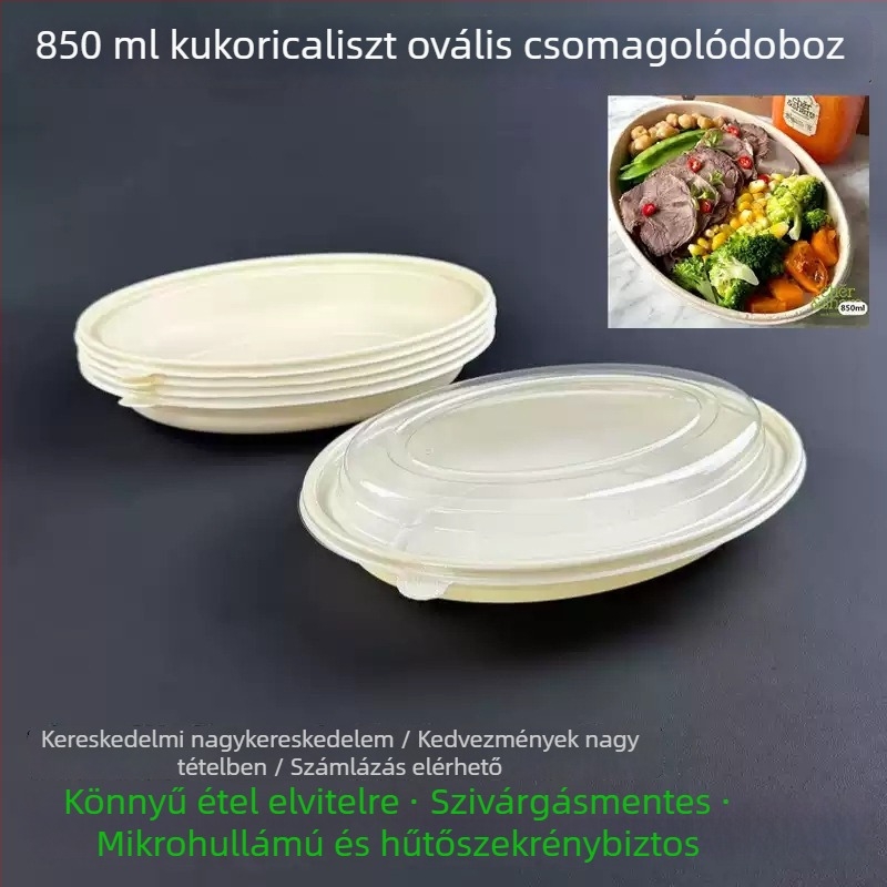 Egyszer használatos kukoricakeményítőből készült ebédes doboz, négy rekesszel, élelmiszer-minőségű, biológiailag lebomló, téglalap alakú