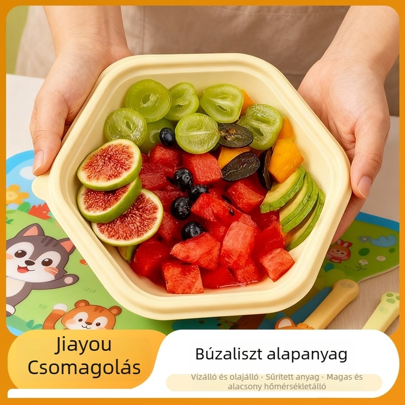 Egyszer használatos kukoricakeményítőből készült ebédes doboz, négy rekesszel, élelmiszer-minőségű, biológiailag lebomló, téglalap alakú