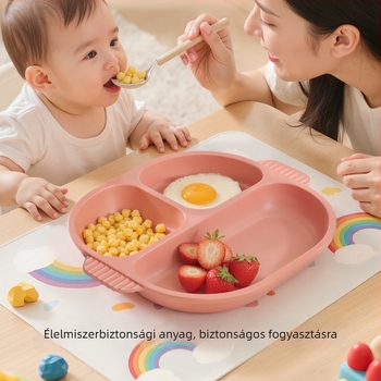 Szilikonból készült gyerek étkezőtálakészlet, csúszásmentes szívókoronggal, magas hőmérséklet-ellenálló, 6 hónaptól