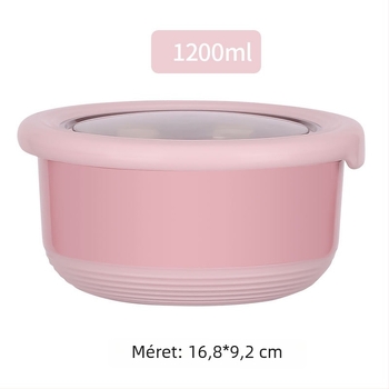 Rozsdamentes acél Bento doboz fedővel, légmentesen zárható, kör alakú, 800–1000 ml kapacitás, konyhai tárolás