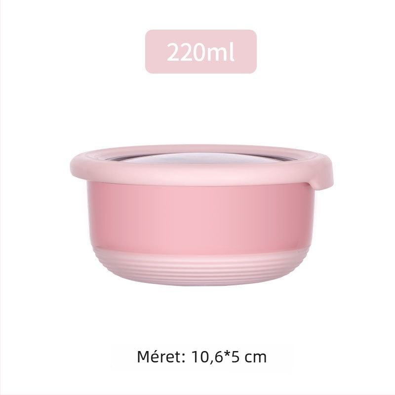 Rozsdamentes acél Bento doboz fedővel, légmentesen zárható, kör alakú, 800–1000 ml kapacitás, konyhai tárolás