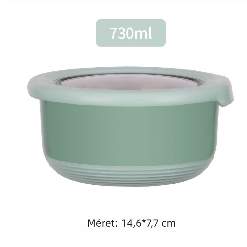 Rozsdamentes acél Bento doboz fedővel, légmentesen zárható, kör alakú, 800–1000 ml kapacitás, konyhai tárolás