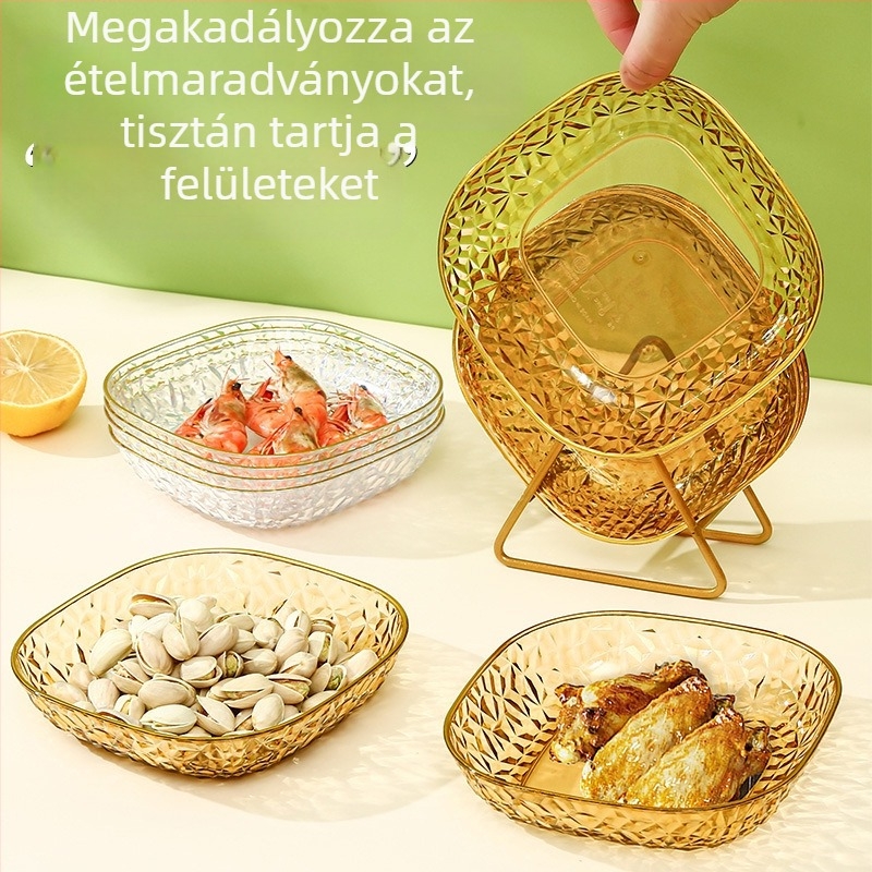 Műanyag csonttál, négyszögletes alakú, elektroplatált felülettel, élelmiszerbiztonságos, könnyed luxus retro stílus