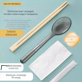 Elvitelre szánt evőeszköz-készlet, európai stílus, 4 darab, egyszer használatos kanál és pálcikák, műanyag Nanmu bambusszal, mikrohullámú sütőben használható, logónyomás elérhető