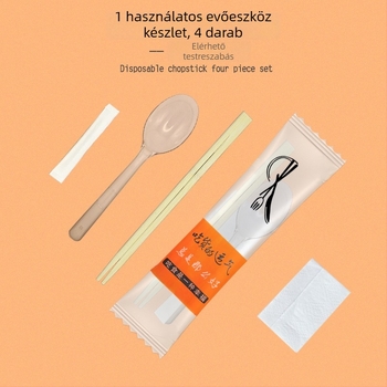 Elvitelre szánt evőeszköz-készlet, európai stílus, 4 darab, egyszer használatos kanál és pálcikák, műanyag Nanmu bambusszal, mikrohullámú sütőben használható, logónyomás elérhető