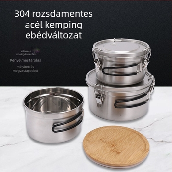 304 rozsdamentes acélból készült összecsukható ételtároló doboz zárófedéllel, 1-2 L kapacitás, kör alakú