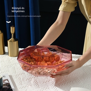 Snack- és édesség tároló doboz – nyolcszögletű diamant alakú, átlátszó műanyag gyümölcstál, szárított gyümölcs és édesség rendező