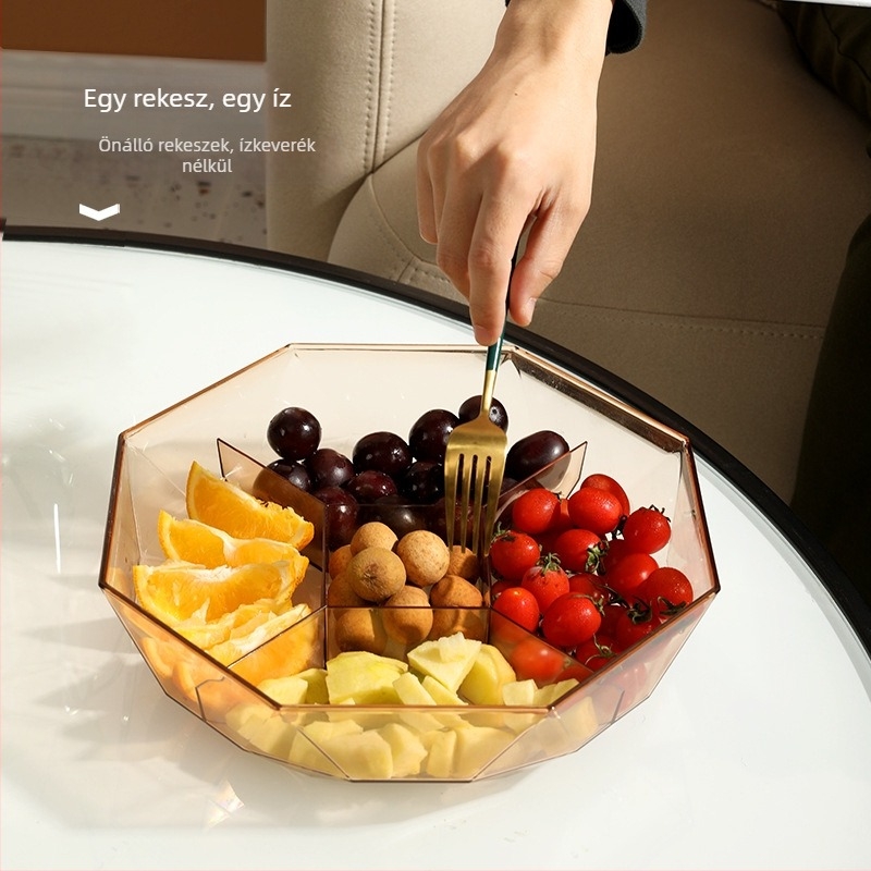 Snack- és édesség tároló doboz – nyolcszögletű diamant alakú, átlátszó műanyag gyümölcstál, szárított gyümölcs és édesség rendező