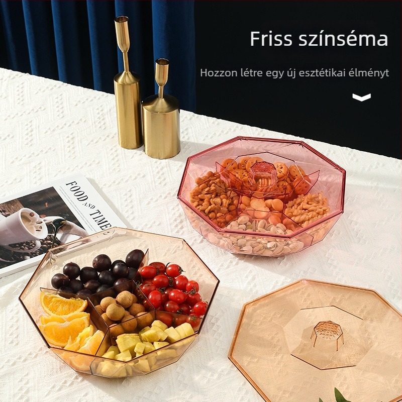 Snack- és édesség tároló doboz – nyolcszögletű diamant alakú, átlátszó műanyag gyümölcstál, szárított gyümölcs és édesség rendező