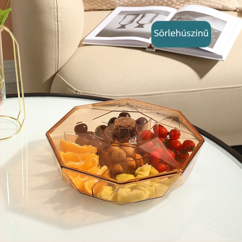 Snack- és édesség tároló doboz – nyolcszögletű diamant alakú, átlátszó műanyag gyümölcstál, szárított gyümölcs és édesség rendező