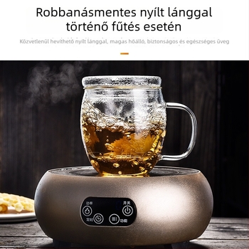Boroszilikát üvegből készült teáscsésze, modern dizájn fogantyúval, többszintes szerkezet, nagy hőállóság, logónyomtatás elérhető