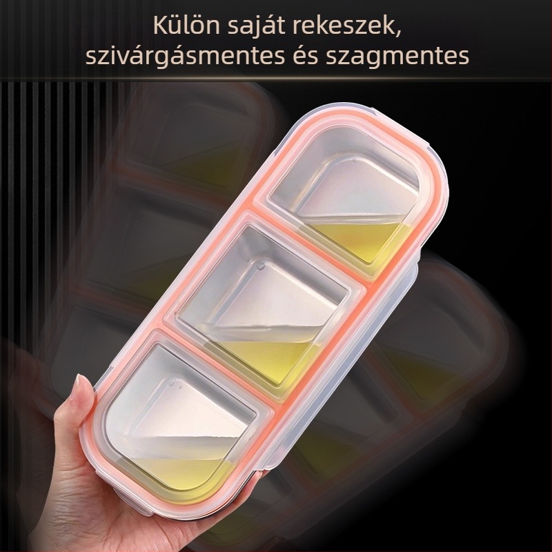 304 rozsdamentes acél ebédes doboz, három rekeszes, zárható és hordozható, 800-1000 ml kapacitás, egyrétegű