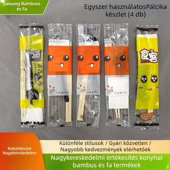 Egyszer használatos bambusz evőeszközök készlet: evőpálcák és kanálok, négy darabos készlet, logóval ellátva, modern stílus