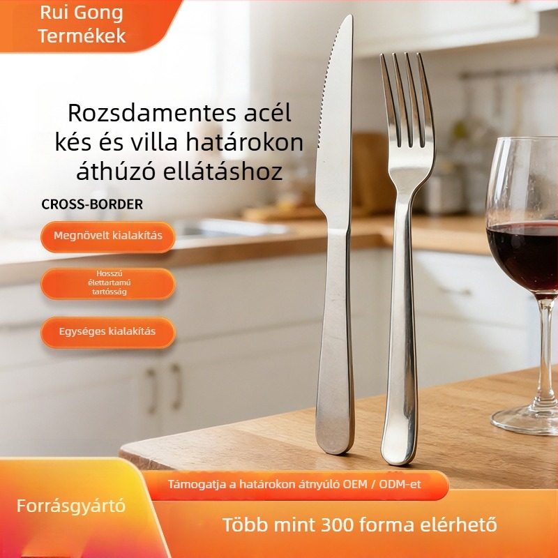 410-es rozsdamentes acélból készült nyugati evőeszközök, 2 darabos készlet – kés és villa, könnyed luxus retro stílus, fogak: nagy és kicsi