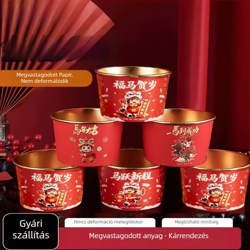 Egyetlenhasználatos papír pohár- és tálkészlet, 50 db, Új kínai stílus, Biodegradálható, Termékkód YF865QFBQ6F6QU