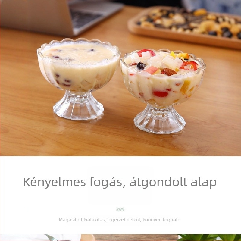 Fagylaltos pohár / tej-tea pohár, többszörös üveg, homokfúvással készült felület, kerek forma, magas hőmérséklet-állóság