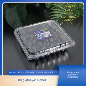 Áfonya csomagoló doboz, lélegző PET anyag, átlátszó megerősített műanyag, egyszer használatos, 100 db/csomag