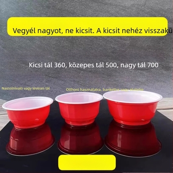 Extra vastag egyszer használatos piros tál házias esküvői vacsorákhoz, hőálló műanyag gőzölő tál