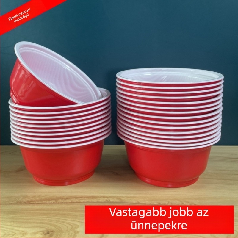 Extra vastag egyszer használatos piros tál házias esküvői vacsorákhoz, hőálló műanyag gőzölő tál