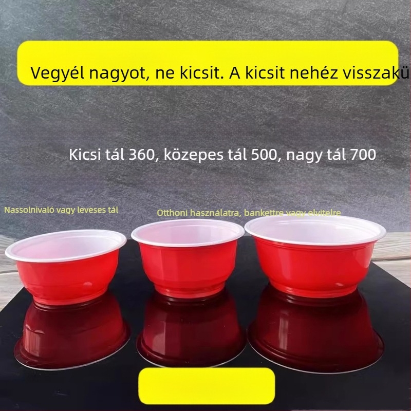 Extra vastag egyszer használatos piros tál házias esküvői vacsorákhoz, hőálló műanyag gőzölő tál