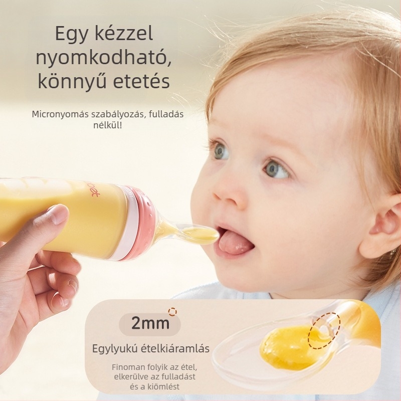 Szilikonból készült etetőkanál babáknak — puha, nyomható, cumisüveg-kompatibilis, rizs- vagy zabkása etetéséhez (3 hónaptól)