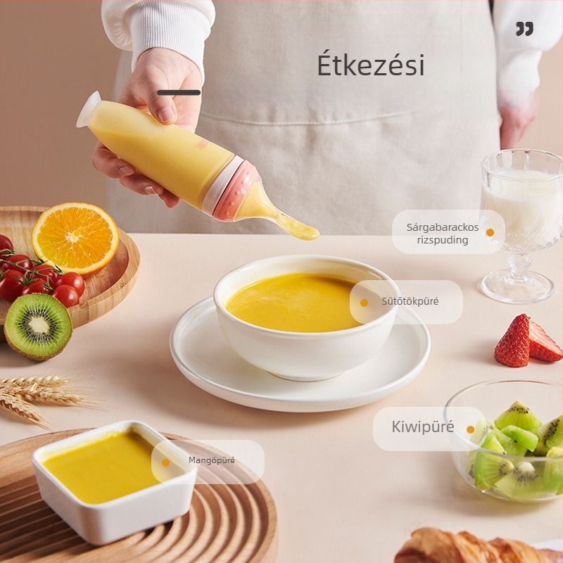 Szilikonból készült etetőkanál babáknak — puha, nyomható, cumisüveg-kompatibilis, rizs- vagy zabkása etetéséhez (3 hónaptól)